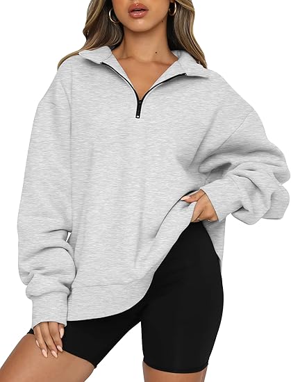 Women's Oversized Half Zip Fleece Sweatshirts-Cozy Pullover, Drop Shoulder for Fall Winter
